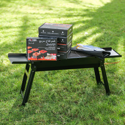 Charcoal 50 * 50mm Natural Fruitwood Quick Lighting Smokeless and Environmentally Friendly Long-lasting Burning(180mins+) 12pcs/box Family Outdoor Camping Campfire (5 Pack+Free Black Grill)