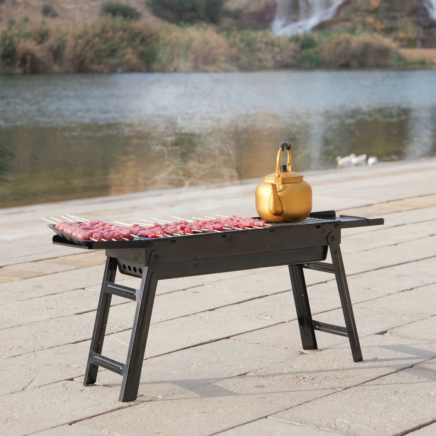Portable Folding Tin Barbecue Grill for 6-8 People Outdoor Camping Patio Barbecue Family Gathering Picnic