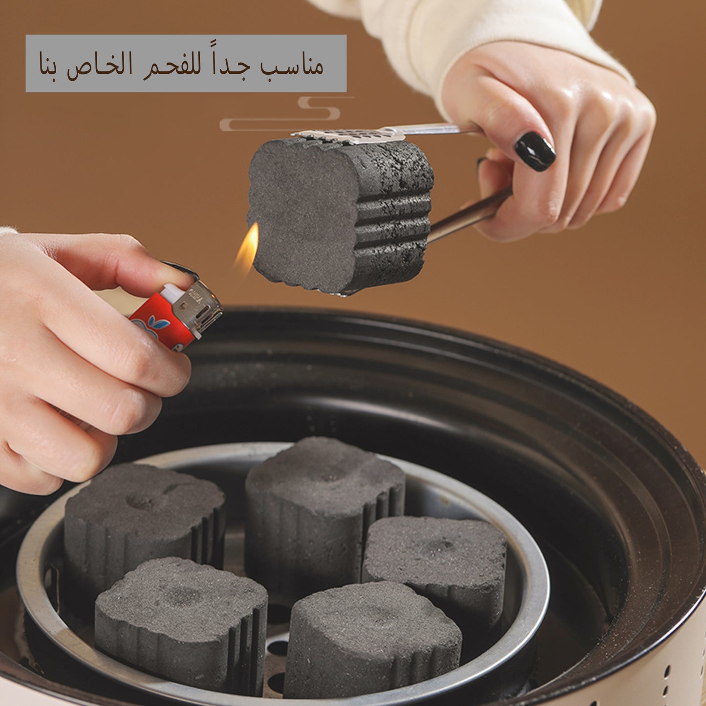 شواية خارجية متعددة الوظائف محمولة، قطعة واحدة من شواية الفحم الخالية من الدخان مع شبكة شواء داخلية وخارجية للحوم والخضروات مناسبة للتخييم والنزهات والمشي لمسافات طويلة والطهي في الهواء الطلق (أبيض)