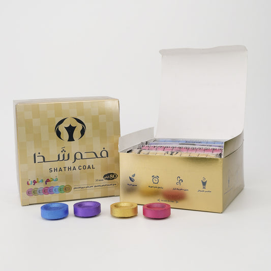 Shatha Incense Charcoal 33mm 80pcs/Box Smokeless Long Lasting Burning 1 Hour (2 Pack（Colorful Box）)