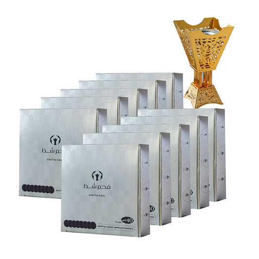 SHATHA Charcoal Tablets for Incense Quick light Smokeless（400 pcs） (10 Pack（Silver+Free Burner）)
