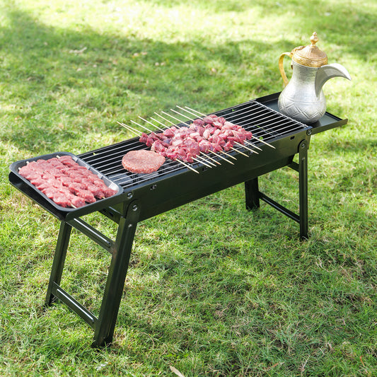 Portable Folding Tin Barbecue Grill for 6-8 People Outdoor Camping Patio Barbecue Family Gathering Picnic